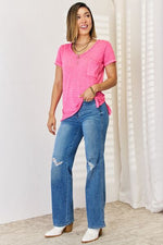 Zenana V-Neck Short Sleeve Slit T-Shirt - Ladyez