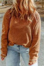 Plus Size Waffle-Knit Round Neck Long Sleeve Blouse - Ladyez
