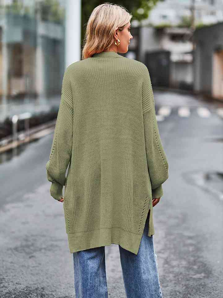 Long Sleeve Waffle-Knit Cardigan - Ladyez