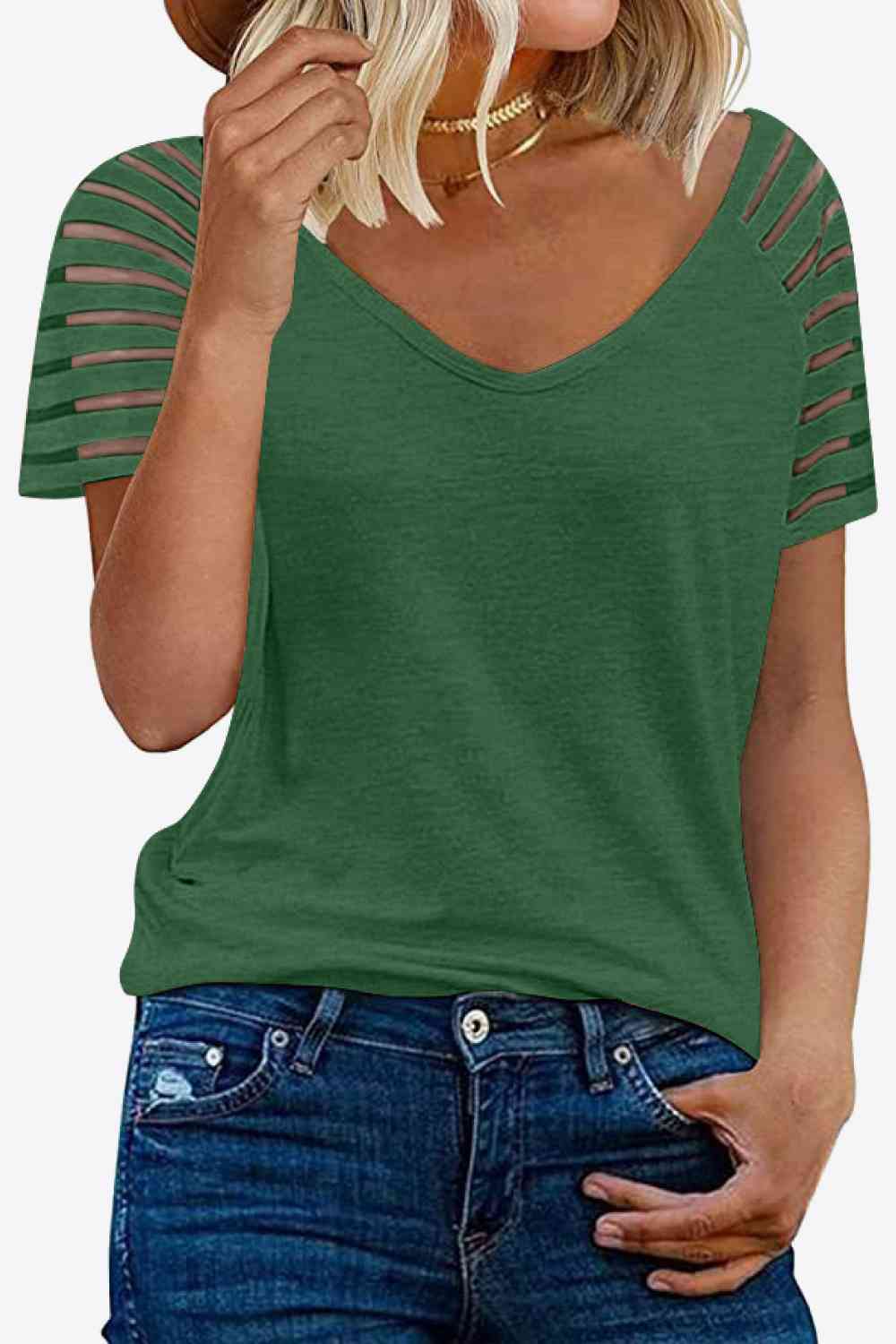 V-Neck Raglan Sleeve Tee - Ladyez