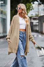 Open Front Dropped Shoulder Longline Cardigan - Ladyez