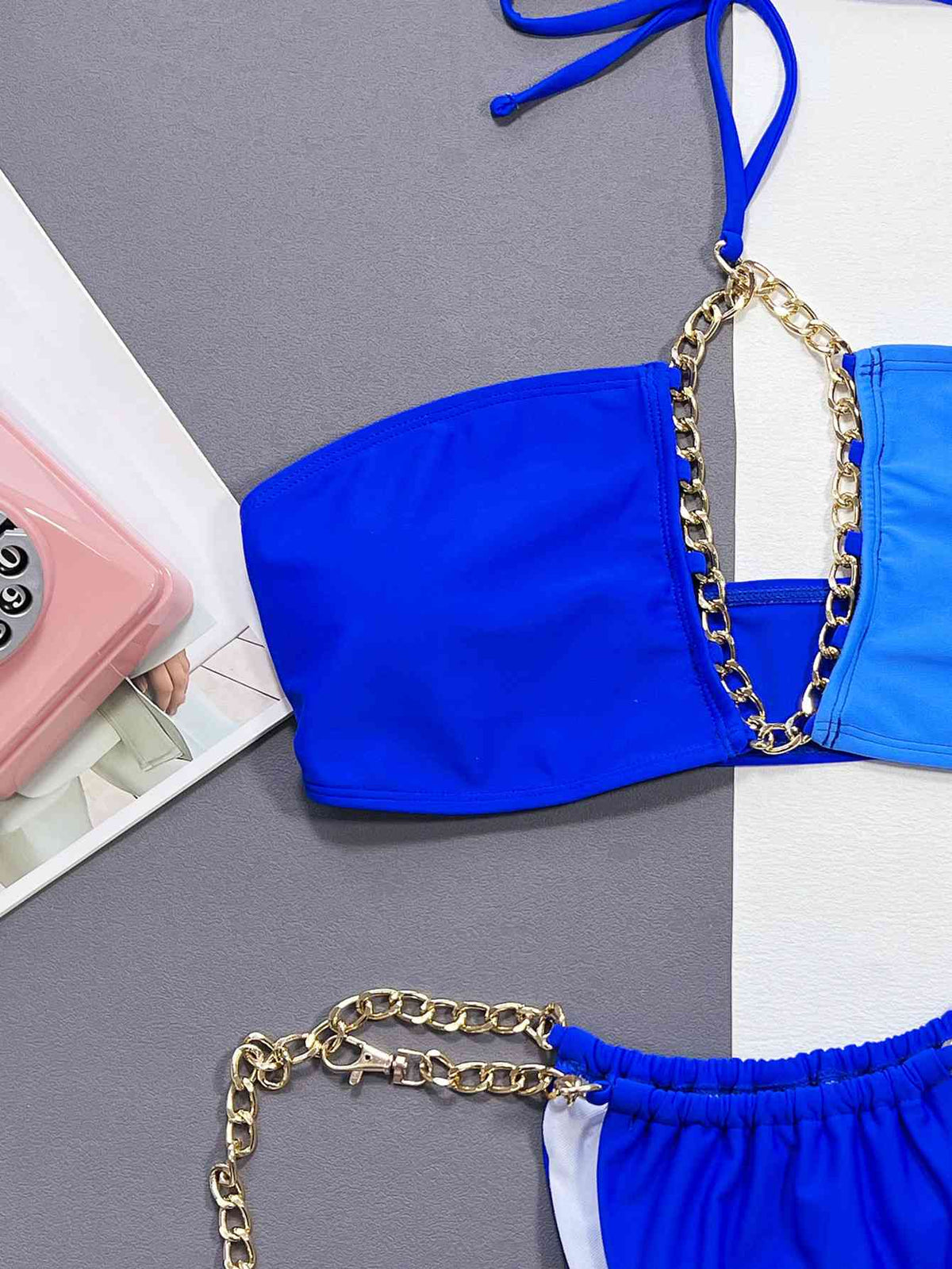 Chain Detail Halter Neck Bikini Set - Ladyez