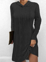Drawstring Hooded Sweater Dress - Ladyez
