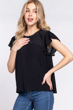 ACTIVE BASIC Ruffle Short Sleeve Crochet Blouse - Ladyez