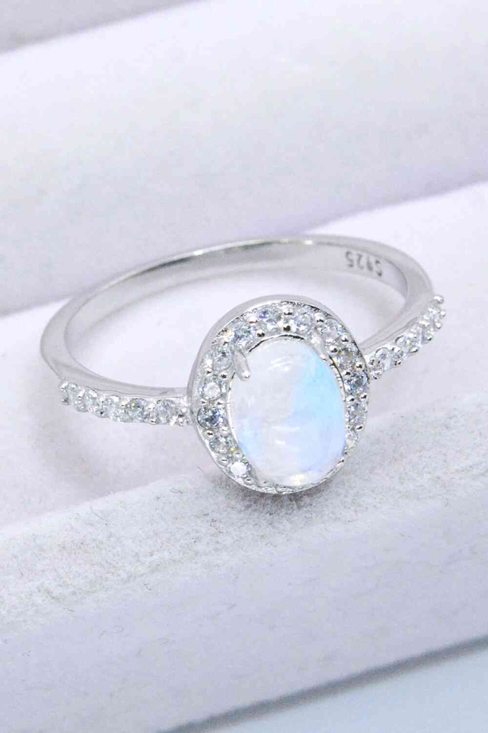 925 Sterling Silver Natural Moonstone Halo Ring - Ladyez