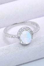 925 Sterling Silver Natural Moonstone Halo Ring - Ladyez