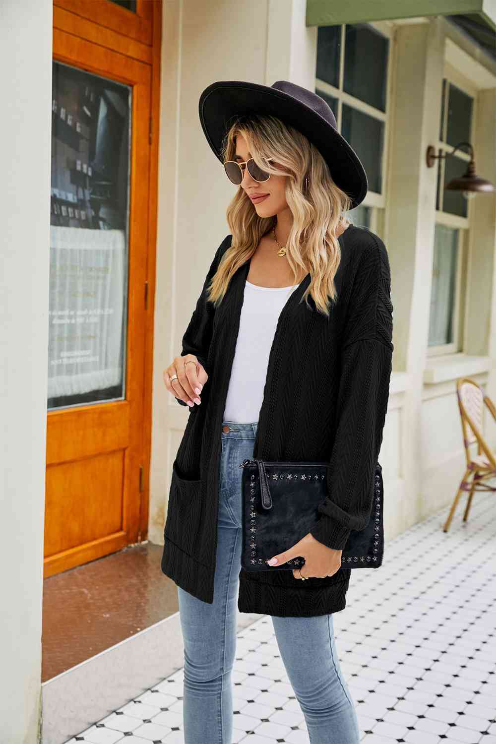 Long Sleeve Pocketed Cardigan - Ladyez