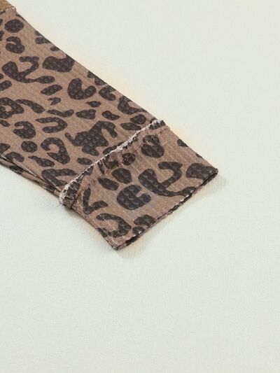 Half Button Leopard Collared Neck Blouse - Ladyez