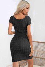 Decorative Button Round Neck Short Sleeve Sweater Dress - Ladyez