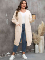 Plus Size Long Sleeve Pocketed Cardigan - Ladyez
