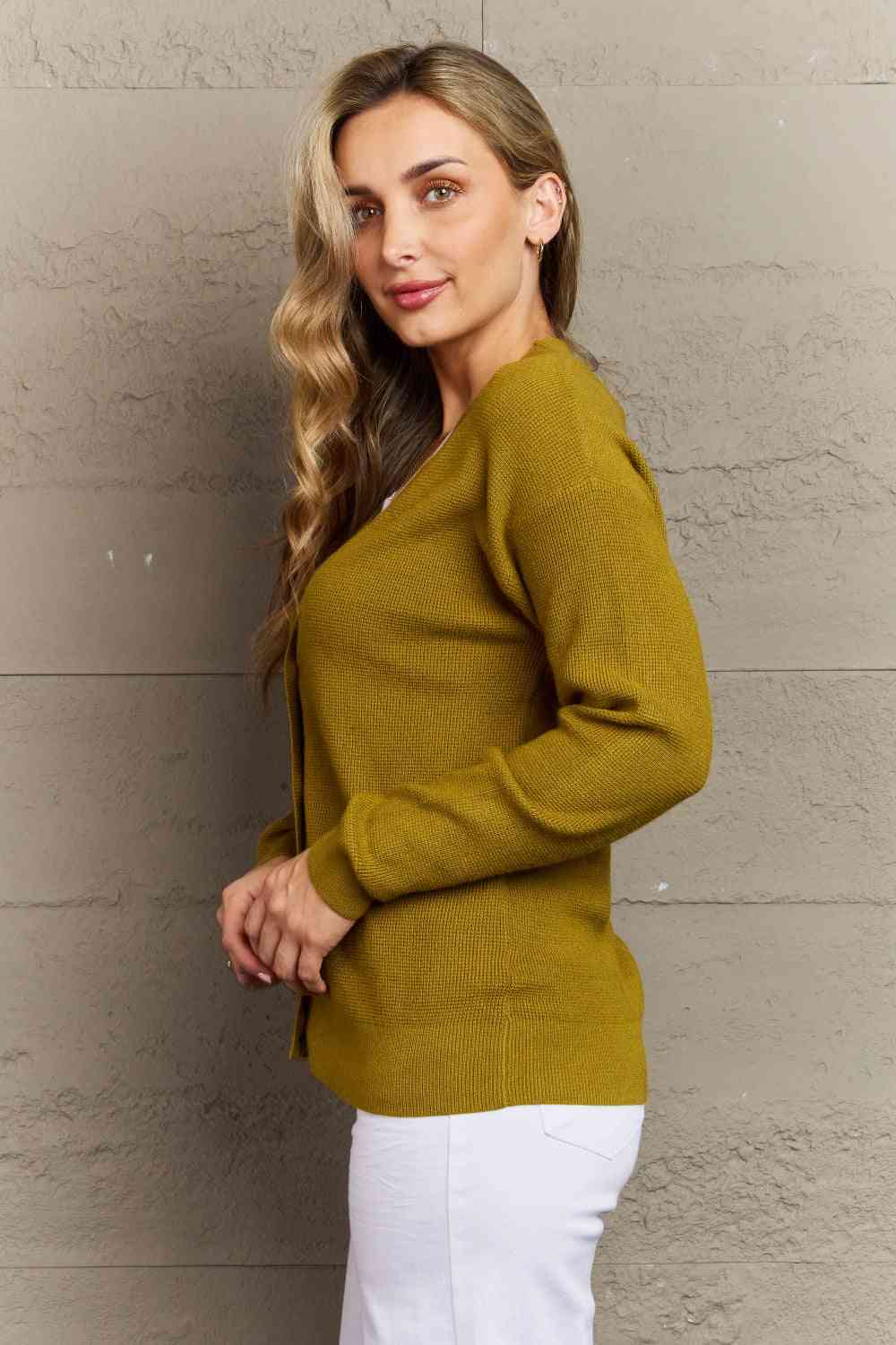 Zenana Kiss Me Tonight Full Size Button Down Cardigan in Chartreuse - Ladyez