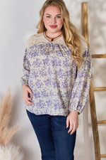 Hailey & Co Full Size Lace Detail Printed Blouse - Ladyez