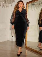 Plus Size Twist Front Lantern Sleeve Slit Dress - Ladyez