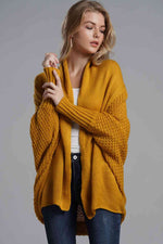 Double Take Dolman Sleeve Open Front Ribbed Trim Longline Cardigan - Ladyez