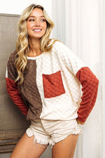 BiBi Color Block Brushed Checker Top - Ladyez