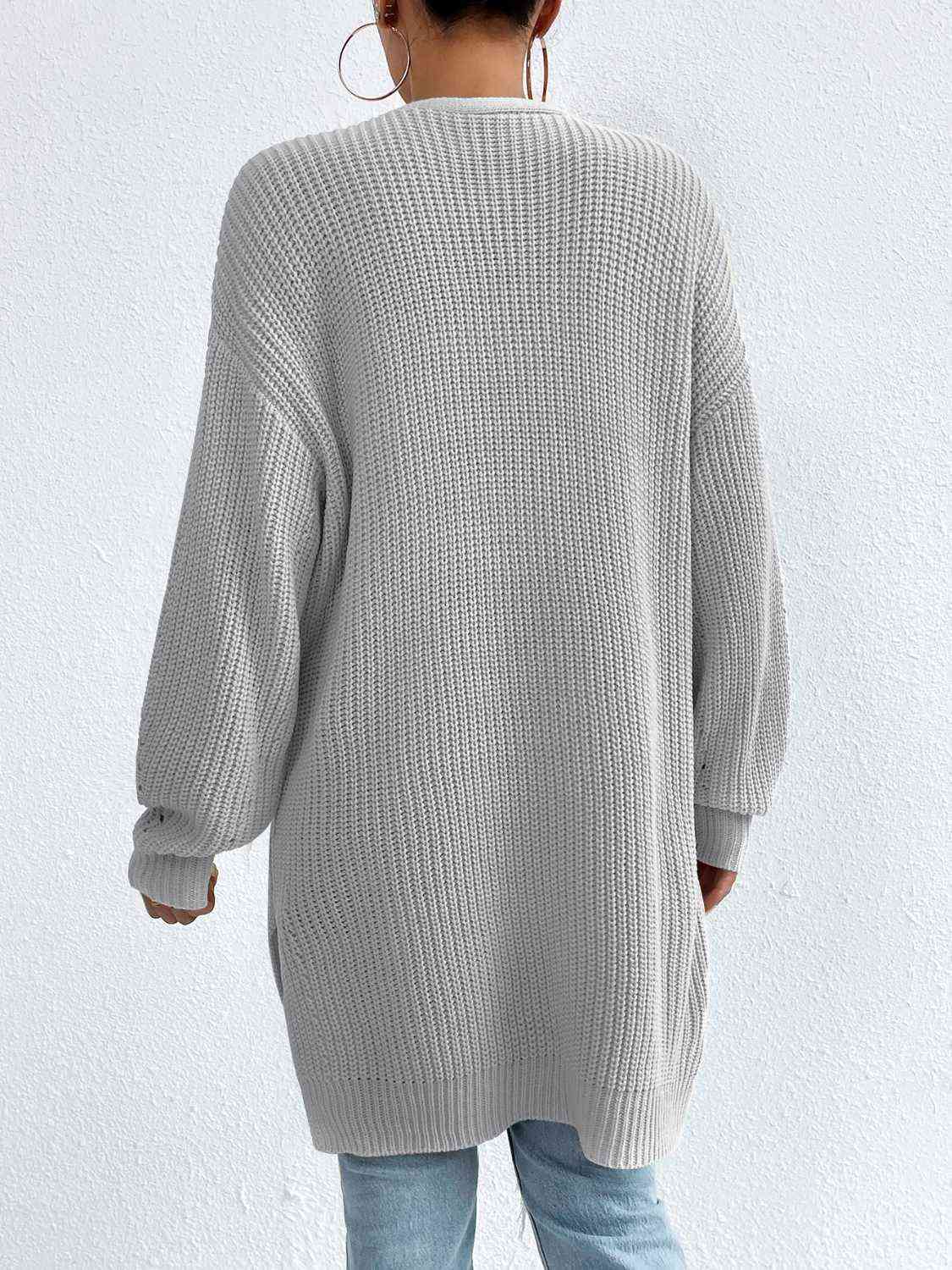 Open Front Dropped Shoulder Slit Cardigan - Ladyez