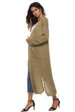 Long Sleeve Open Front Buttoned Cardigan - Ladyez