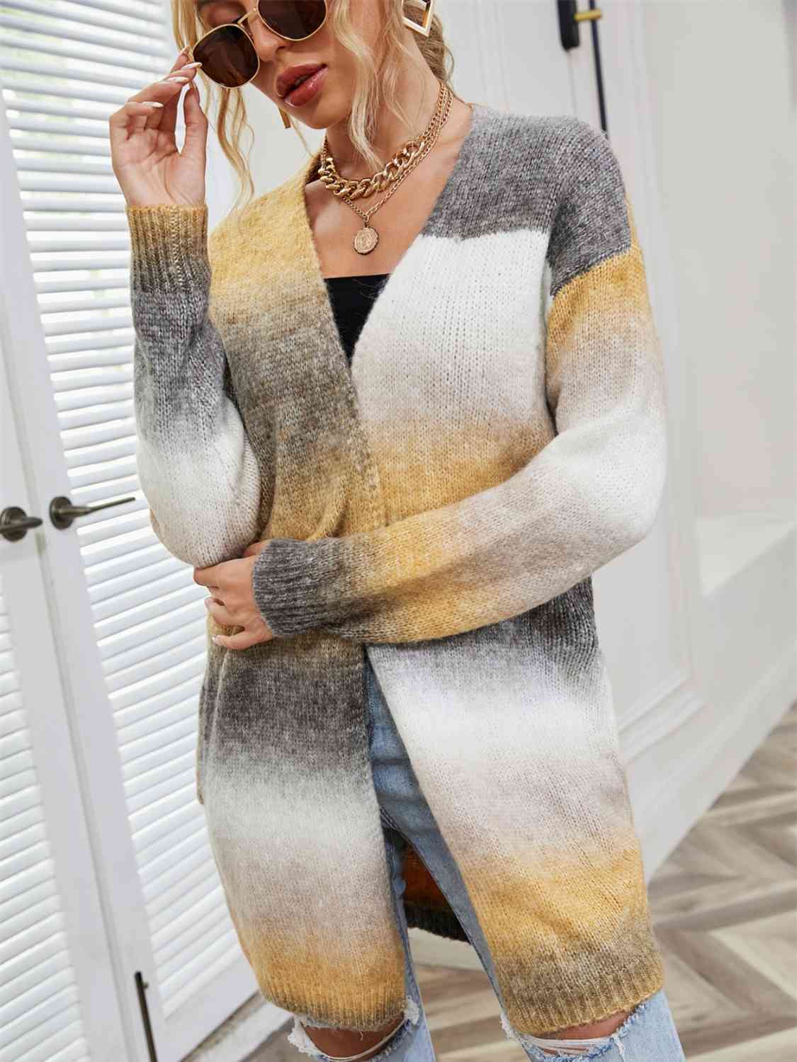 Full Size Gradient Open Front Cardigan - Ladyez