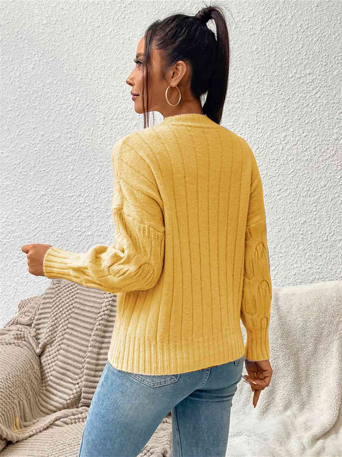 Round Neck Long Sleeve Sweater - Ladyez