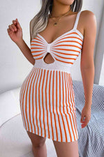 Striped Cutout Spaghetti Strap Knit Dress - Ladyez