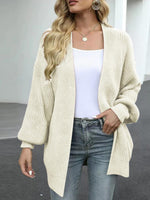 Drop Shoulder Balloon Sleeve Cardigan - Ladyez