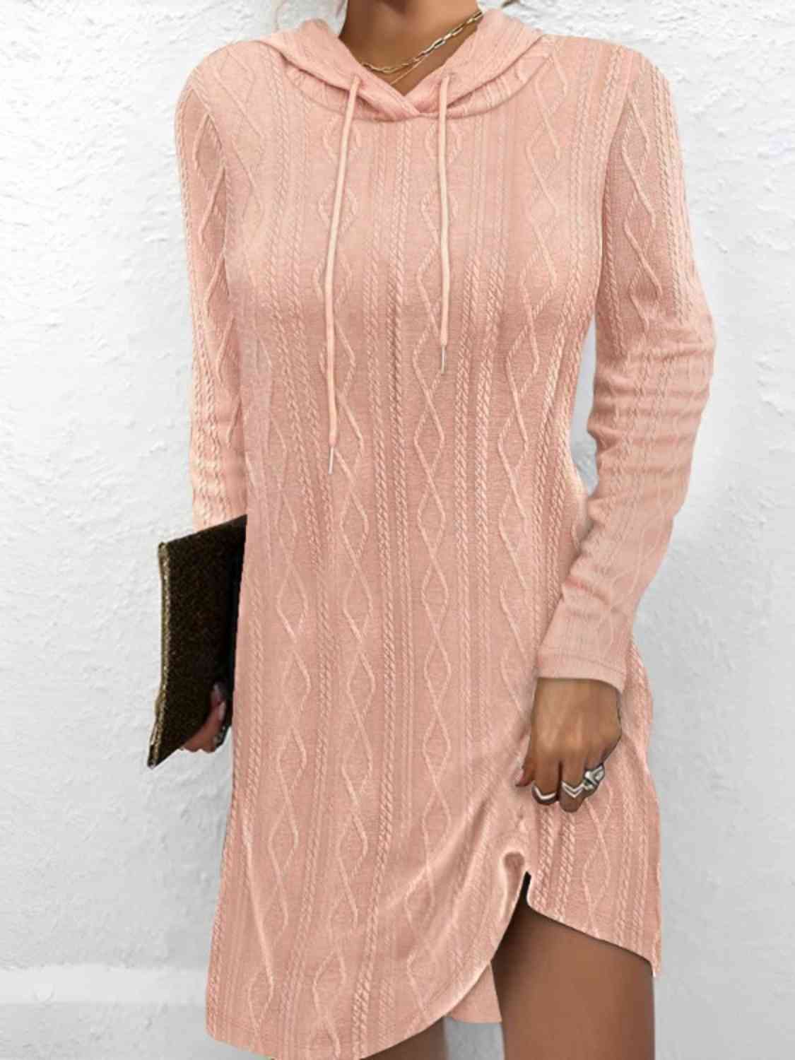 Drawstring Hooded Sweater Dress - Ladyez