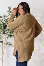 Basic Bae Full Size Ribbed Round Neck Long Sleeve Slit Top - Ladyez