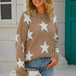 Star Pattern Round Neck Sweater - Ladyez