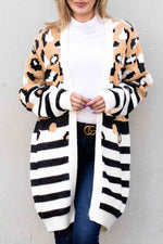 Striped Open Front Longline Cardigan - Ladyez
