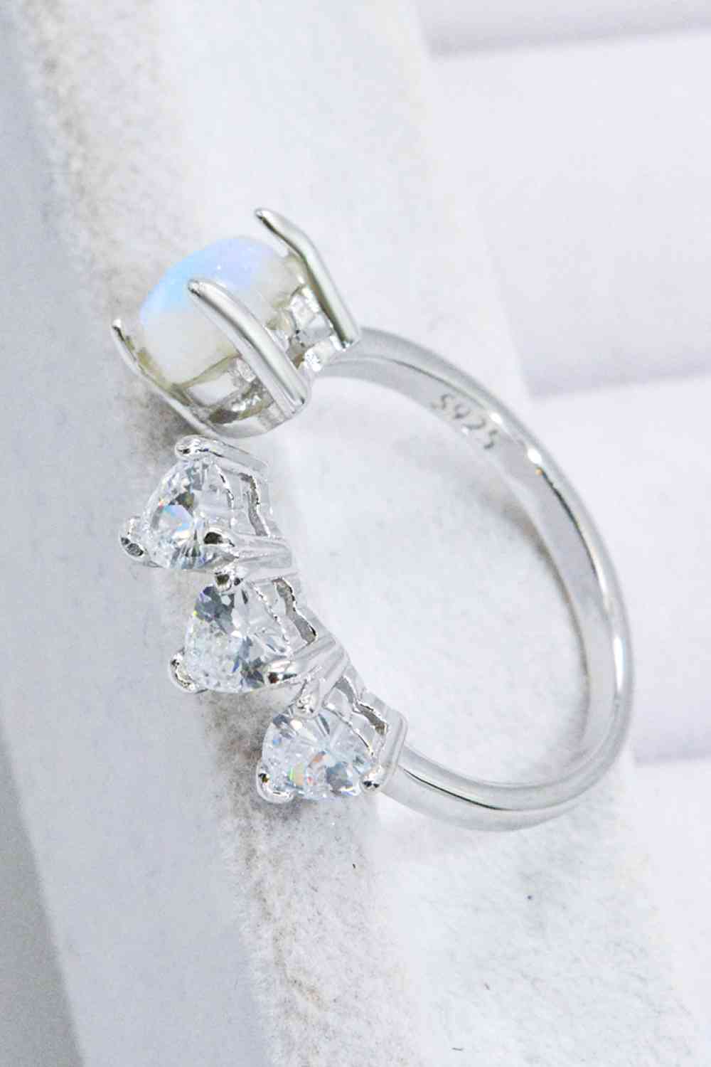 Natural Moonstone and Zircon Heart Open Ring - Ladyez