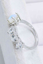 Natural Moonstone and Zircon Heart Open Ring - Ladyez