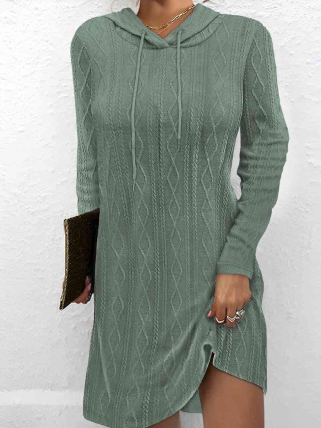 Drawstring Hooded Sweater Dress - Ladyez