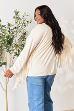 Celeste Full Size Fringe Detail Long Sleeve Blouse - Ladyez