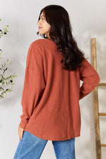 BOMBOM Drop Shoulder Long Sleeve Blouse with Pockets - Ladyez