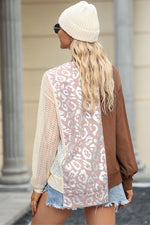 Leopard Round Neck Long Sleeve Blouse - Ladyez