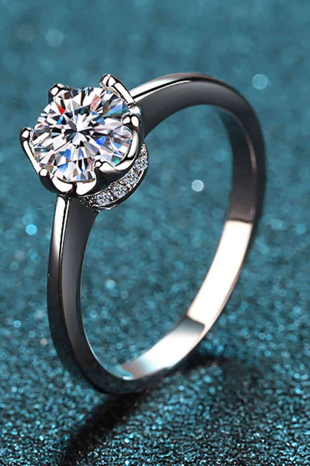 1 Carat Moissanite Rhodium-Plated Solitaire Ring - Ladyez