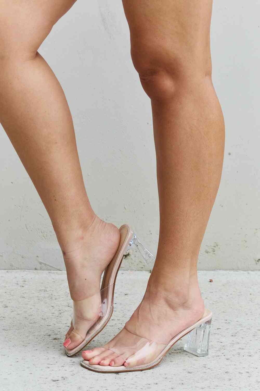 DDK Make Myself Clear Mule Block Heels - Ladyez