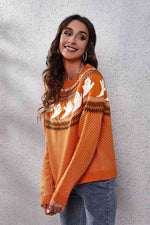 Ghost Pattern Round Neck Long Sleeve Sweater - Ladyez