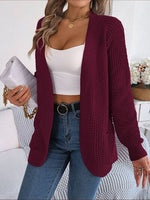 Open Front Long Sleeve Cardigan with Pockets - Ladyez