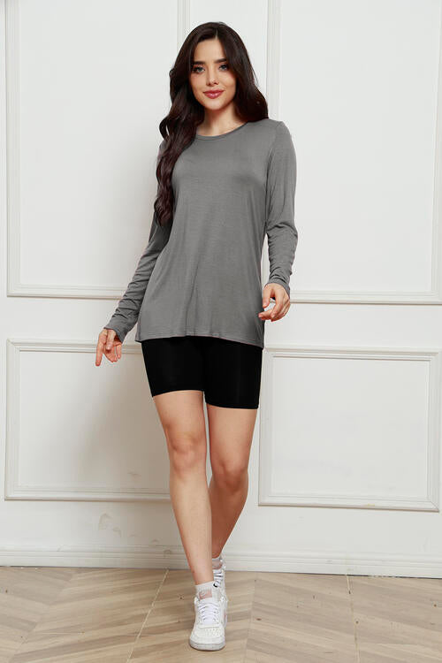 Basic Bae Full Size Round Neck Long Sleeve Top - Ladyez
