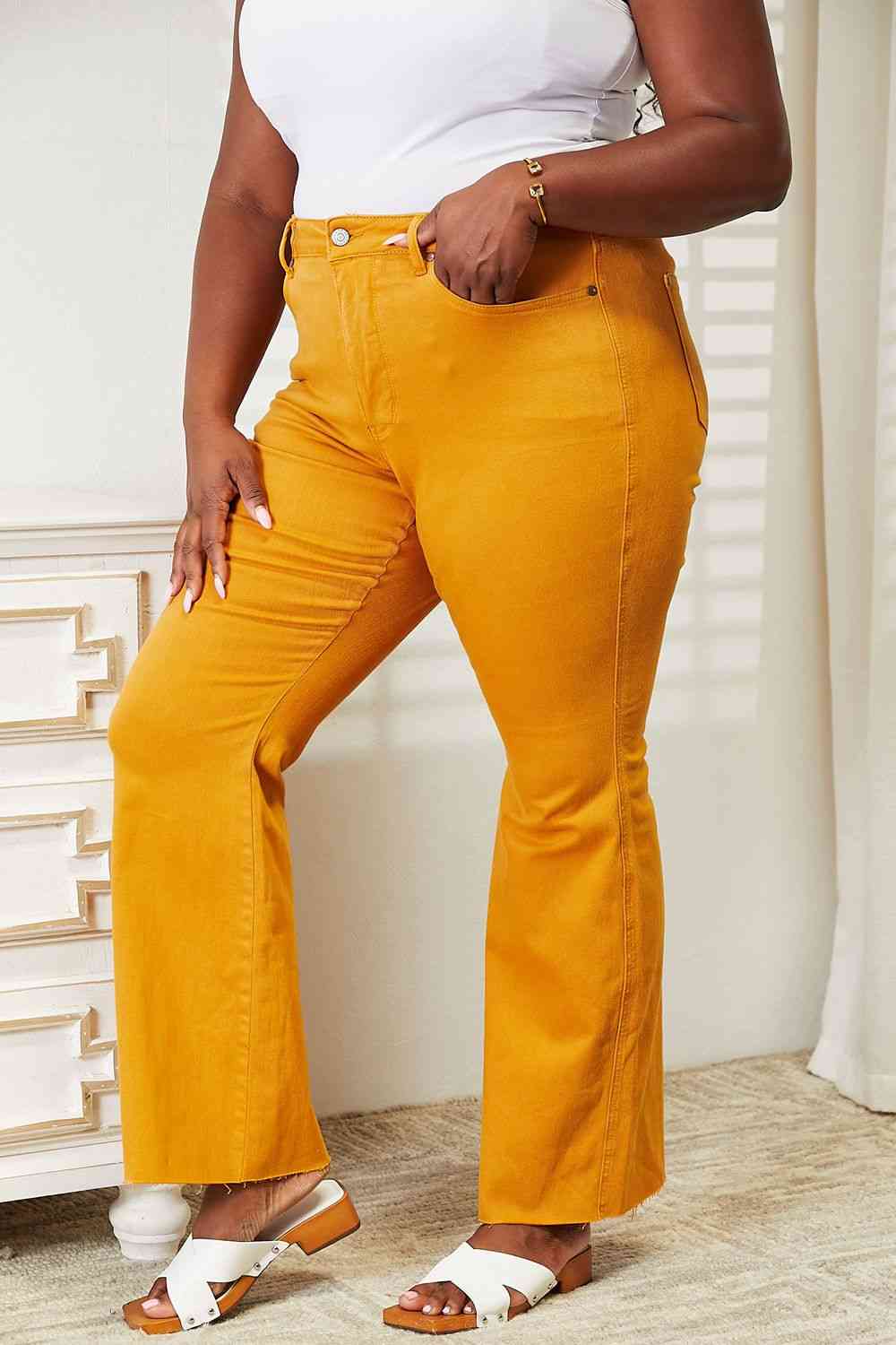 Judy Blue Full Size High Waist Tummy Control Garment Dyed Flare Jeans - Ladyez