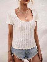 Scalloped Hem Square Neck Knit Top - Ladyez