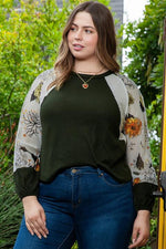 Plus Size Floral Waffle-Knit Round Neck Blouse - Ladyez