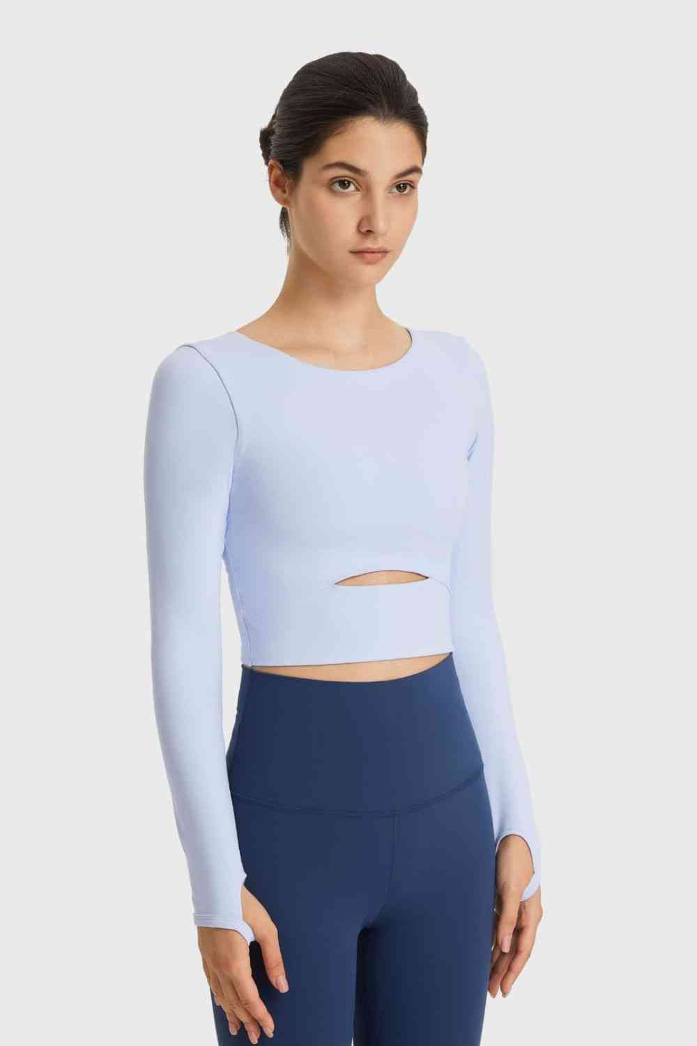 Cutout Long Sleeve Cropped Sports Top - Ladyez