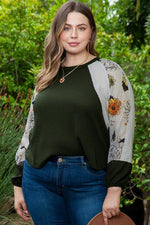 Plus Size Floral Waffle-Knit Round Neck Blouse - Ladyez