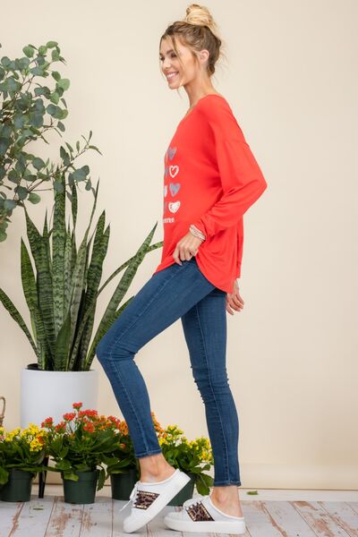 Celeste Full Size Heart Graphic Long Sleeve T-Shirt - Ladyez