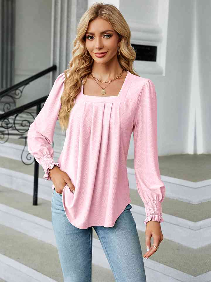 Square Neck Puff Sleeve Blouse - Ladyez