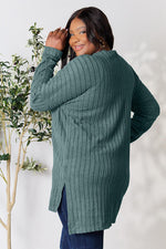 Basic Bae Full Size Ribbed Round Neck Long Sleeve Slit Top - Ladyez
