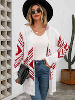 Geometric Fuzzy Hooded Cardigan - Ladyez