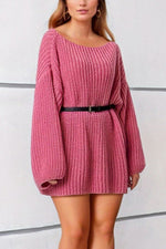 Boat Neck Dropped Shoulder Mini Sweater Dress - Ladyez